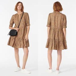 J Crew Womens Ruffleneck Tiered Popover Dress Leopard Dot Size Small Transition